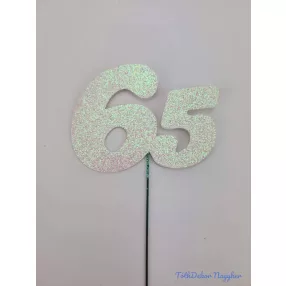 Fehér csillámos szám drót pálcán - 65