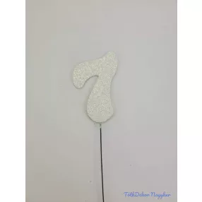 Fehér csillámos szám drót pálcán - 7