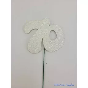 Fehér csillámos szám drót pálcán - 70