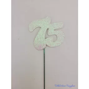 Fehér csillámos szám drót pálcán - 75