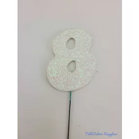 Fehér csillámos szám drót pálcán - 8