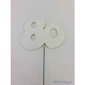 Fehér csillámos szám drót pálcán - 80