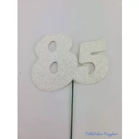Fehér csillámos szám drót pálcán - 85