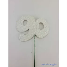 Fehér csillámos szám drót pálcán - 90