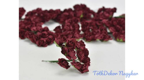 Papír rózsa virágfej 2 cm drót szárral bordó