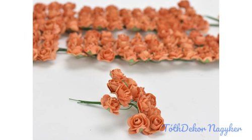 Papír rózsa virágfej 2 cm drót szárral narancs