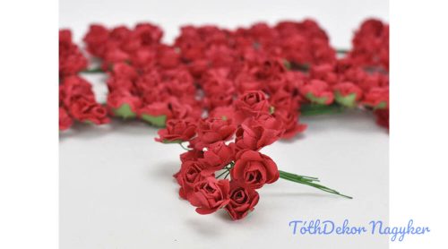 Papír rózsa virágfej 2 cm drót szárral piros