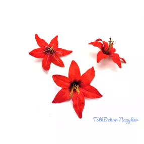 Liliom selyemvirág fej 13cm - Piros