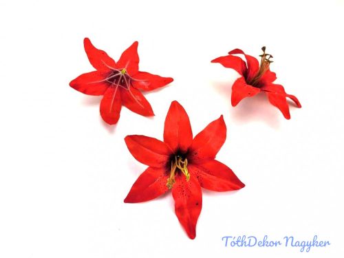 Liliom selyemvirág fej 13cm - Piros