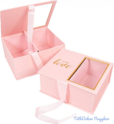 Virág-ajándék osztható papír doboz ablakos box 2 db-os szett 24,22cm - Rózsaszín