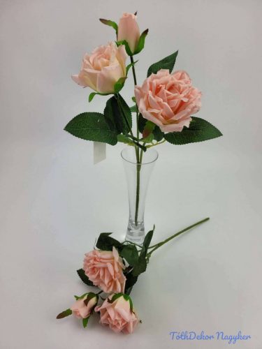 Rózsa 3 ágú szálas selyemvirág 34 cm - Babarózsaszín