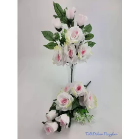   Vegyes rózsa fekvő 10 ágú selyem csokor 48 cm - Fehér-Rózsaszín