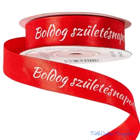   "Boldog Születésnapot!" feliratos szatén szalag 20mm x 20m - Piros