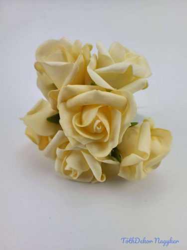 Polifoam rózsa 5cm drótos 6 fej/köteg - Krém