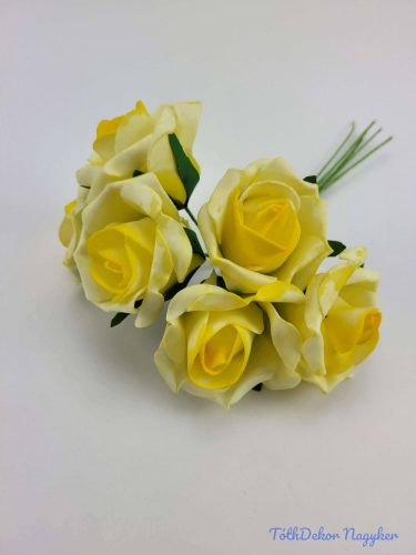 Polifoam rózsa 5cm drótos 6 fej/köteg - Sárga