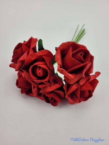 Polifoam rózsa 5cm drótos 6 fej/köteg - Piros