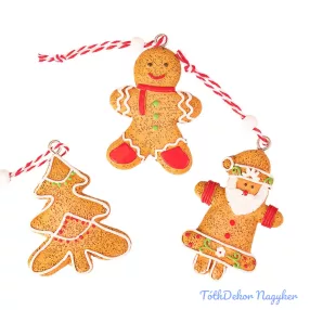   Mézeskalács dísz szett, polirezin, 6 x 5cm, kreatív felhasználásra vagy karácsonyfára