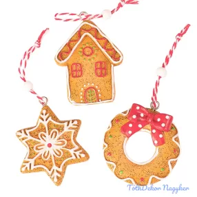   Mézeskalács dísz szett, polirezin, 6 x 5cm, kreatív felhasználásra vagy karácsonyfára