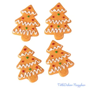   Mézeskalács dísz szett, polirezin, 4 x 3cm, kreatív felhasználásra - fenyőfa