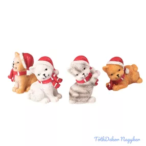 Kiscicás dísz szett 4db, 3,5 x 5 x 3cm, polirezin