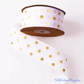 Arany pöttyös ripsz szalag 38mm x 20m - Fehér