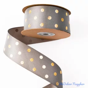 Arany pöttyös ripsz szalag 38mm x 20m - Szürke