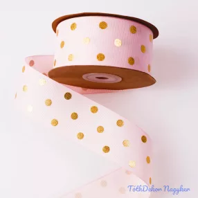   Arany pöttyös ripsz szalag 38mm x 20m - Világos rózsaszín