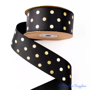 Arany pöttyös ripsz szalag 38mm x 20m - Fekete