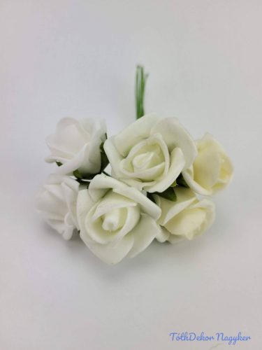 Polifoam rózsa 2 cm/fej 6 fejes köteg 13 cm - Törtfehér