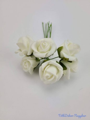 Polifoam rózsa 2 cm/fej 6 fejes köteg 13 cm - Törtfehér