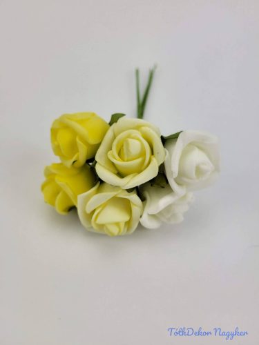 Polifoam rózsa 2 cm/fej 6 fejes köteg 13 cm - Sárga Mix