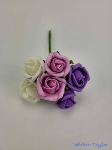 Polifoam rózsa 2 cm/fej 6 fejes köteg 13 cm - Lila-Rózsaszín Mix