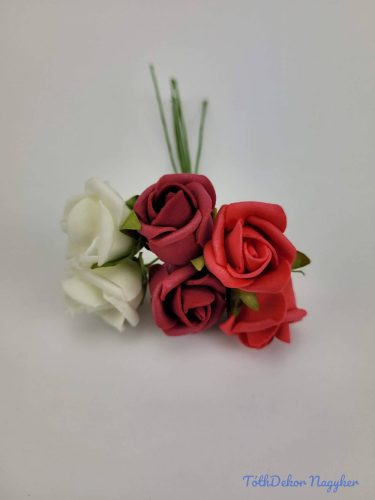 Polifoam rózsa 2 cm/fej 6 fejes köteg 13 cm - Pirosas Mix