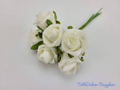 Polifoam rózsa 6 szálas 4 cm fejű kötegelt csokor 21 cm krém