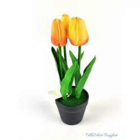 Cserepes gumi tulipán 3 fejes élethű 22 cm - Barackos