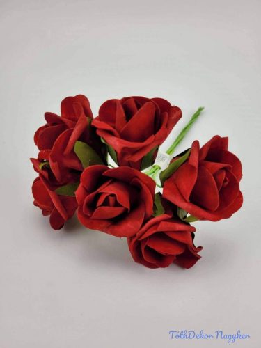 Polifoam rózsa 5 cm drótos 6 fej/köteg - Piros