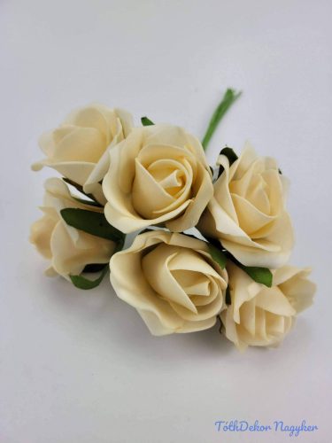 Polifoam rózsa 5 cm drótos 6 fej/köteg - Krém