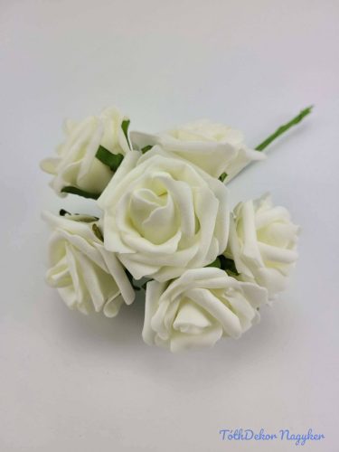 Polifoam rózsa 6 cm drótos 6 fej/köteg - Törtfehér