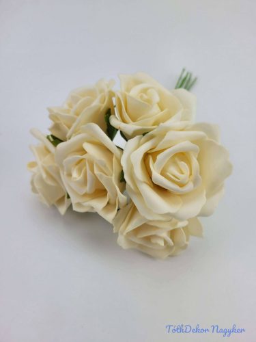 Polifoam rózsa 6 cm drótos 6 fej/köteg - Krém
