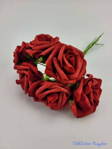 Polifoam rózsa 6 cm drótos 6 fej/köteg - Piros