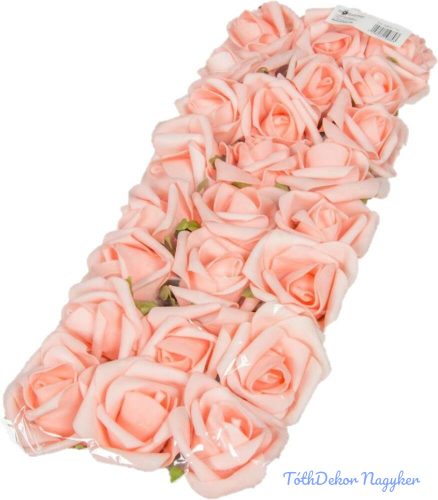 Polifoam rózsa fej virágfej habvirág aljlevéllel 6 cm babarózsaszín habrózsa