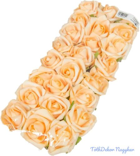 Polifoam rózsa fej virágfej habvirág aljlevéllel 6 cm erős barack habrózsa