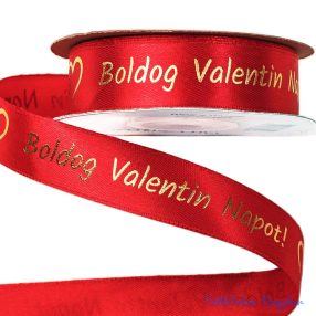   Boldog Valentin napot! arany feliratos szatén szalag 20mm x 20m - Piros