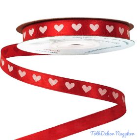 Szívecskés szatén szalag 10mm x 20m - Piros