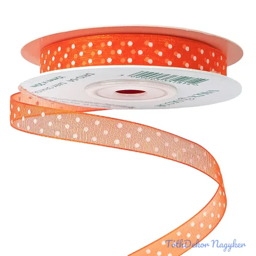 Pöttyös organza szalag 10mm x 20m - Sötétnarancssárga