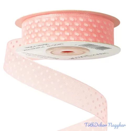 Pöttyös organza szalag 20mm x 20m - Púder rózsaszín