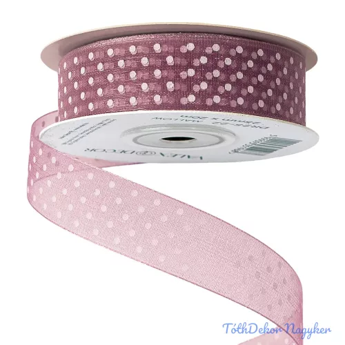 Pöttyös organza szalag 20mm x 20m - Mályva