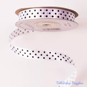 Fekete pöttyös szatén szalag 12mm x 20m - Fehér