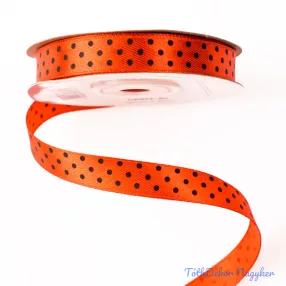 Fekete pöttyös szatén szalag 12mm x 20m - Piros