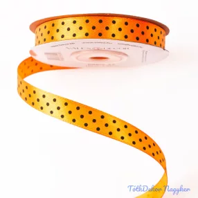   Fekete pöttyös szatén szalag 12mm x 20m - Sötét narancssárga